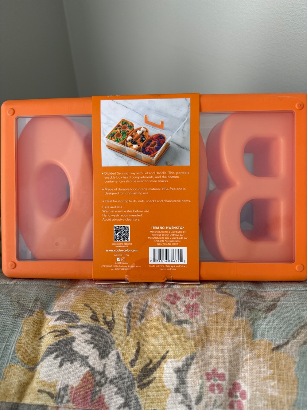 CWC Orange 3-Compartment Snack “BOO” Box - Portable Food Storage - Picture 3 of 4
